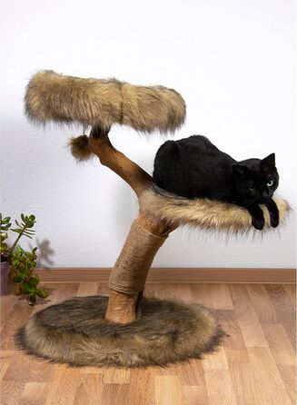 Котячий будиночок Dobar Jimmy з натурального дерева - когтеточка з джуту, іграшковий м'ячик, Ø 50 x 72-82 см, коричневий