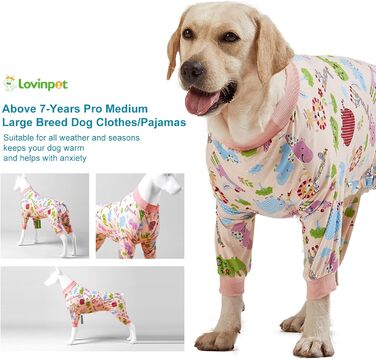 LovinPet Одяг для великих собак: піжама для собак великих порід, вузька посадка, легкий пуловер, повне покриття, з принтом рожевого кольору, розмір 3XL