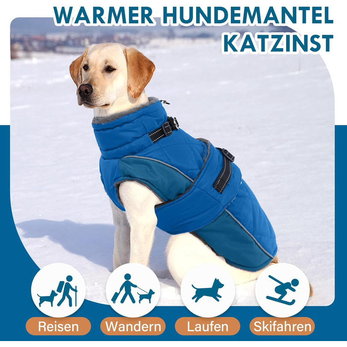 Водонепроникний теплий зимовий одяг для собак великих порід (Німецька дога) з високим коміром, зелений, XL, водонепроникний, для прогулянок в снігу