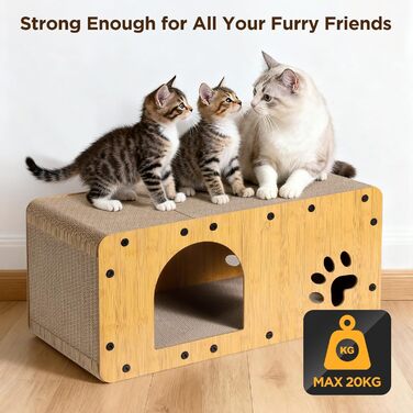 Кігтеточка для котів Gimars 100x30x30 см з м'ячем, тунелем та картонною поверхнею. Великий дім-будинок XXL для котів, захист меблів.