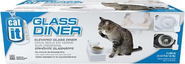 Миска для котів Catit Style Glass Diner, скляна, піднята, чорна глянцева, 2 x 200 мл (біла глянцева)