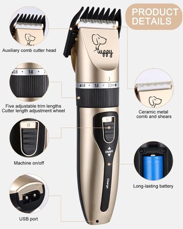 Електричний триммер для собак без дроту, машинка для стрижки шерсті собак, тиха, акумуляторна, для собак та котів