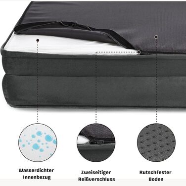 Ортопедичне ліжко для собак середніх та великих порід CORTESPETS® - диван для собак, знімний та пральний чохол, високі бортики, м'яке ліжко з Memory Foam, вологостійке, сірого кольору, 90 x 64 x 17 см