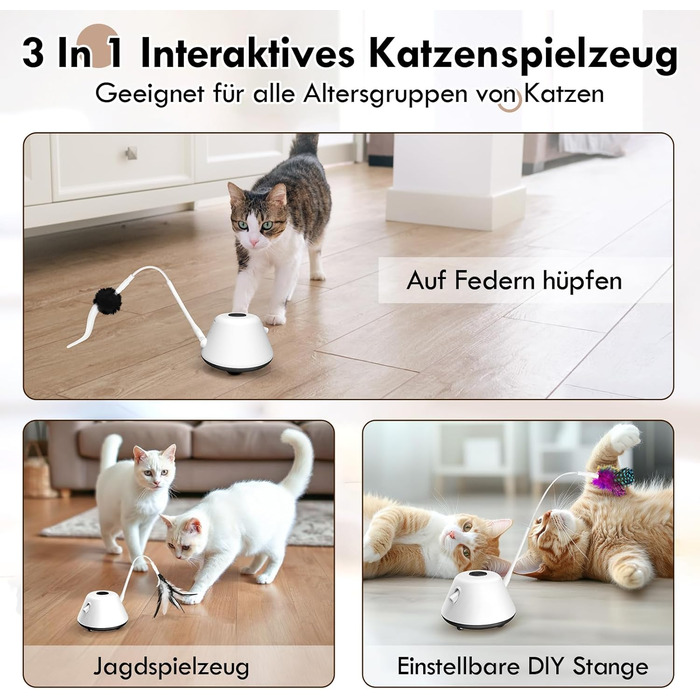 Інтерактивна іграшка для котів TGFIX 3 в 1 – електрична, з колесами та лазером, інтелектуальна іграшка, уникає перешкод, чорна