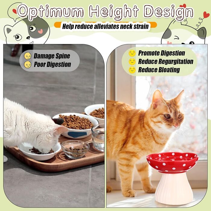Підвищений годівниця для котів Teenyyou з кераміки, 2 шт., для котів з вусами, широка миска для їжі та води, червоний колір