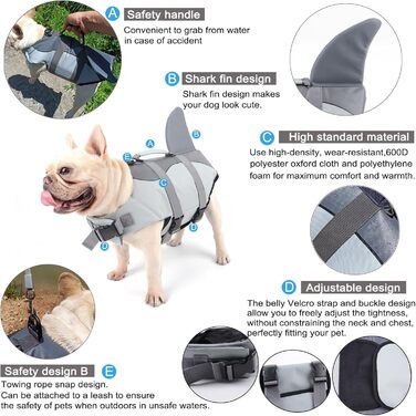 Рятувальний жилет для собак Hifrenchies у вигляді акули, розмір M (для Французького бульдога)