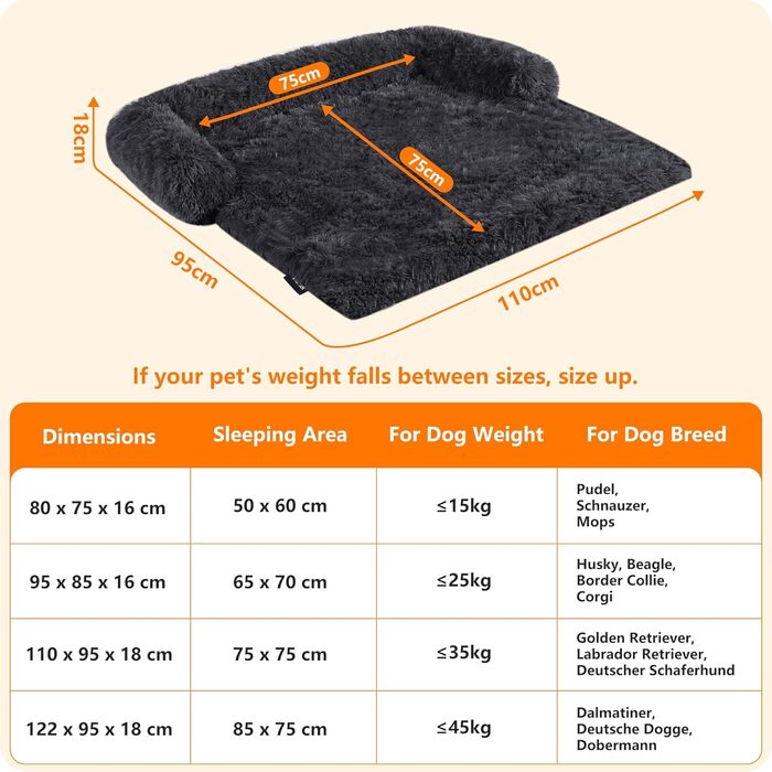 Крісло-лежанка для собак великих та середніх порід, антиковзаюча підстилка, 110 x 95 x 18 см, темно-сірий колір