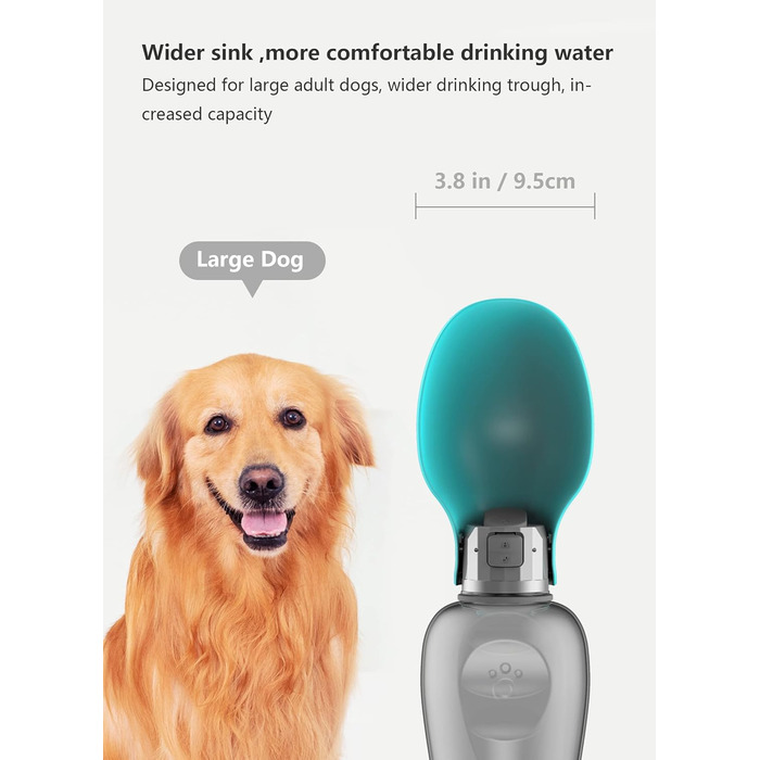 Водяна пляшка для собак Kalimdor: витокозахисна, портативна, 765 мл, блакитна. З мискою для корму, ідеально для прогулянок, подорожей.