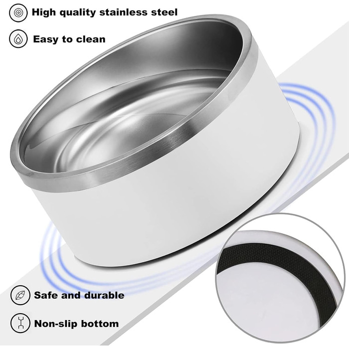 Персоналізований миска для собак та котів - нержавіюча сталева годівниця з іменем, антиковзаюча миска для собак та котів, поїльник для води (білий)