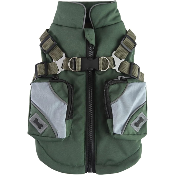 Зимня куртка для собак, тепла флісова підкладка, водовідштовхувальна та вітрозахисна, для маленьких, середніх та великих собак (L, Зелений)