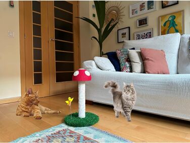 Котячий когтетоп Kratzbaum з мотивом грибів - когтетоп для котів 45 см з трьома текстурами, когтетоп-стійка, когтетоп з товстої тканини, котячі меблі, котячий когтетоп