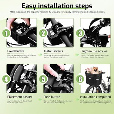 Кошик для велосипеда на кермо, складаний, водовідштовхуючий, знімний, з адаптером для керма, шнурковий замок, для собак, для покупок та подорожей