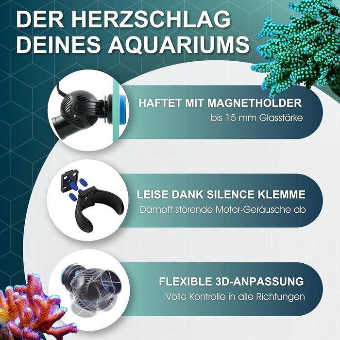Проточний насос TUNZE Turbelle nanostream 6055 для акваріума, 3D-регулювання, пропелерний насос з магнітним кріпленням та Silence-кліпсою, для скла до 15 мм, для морських акваріумів