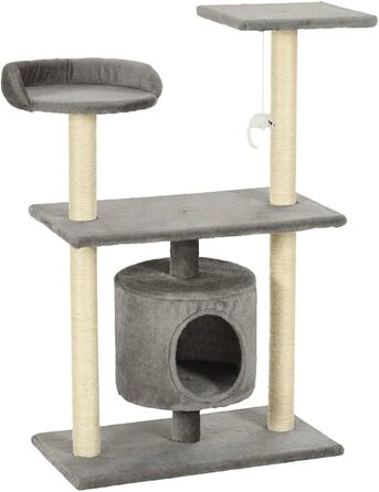 Когтеточка для котів vidaXL, сизаль, 95 см, сіра, ігровий комплекс