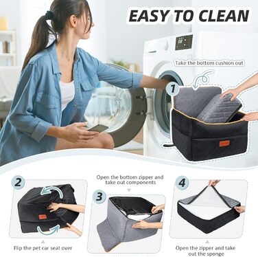 Автокрісло для собак маленьких та середніх порід, чорний/сірий, з кишенями та поворотком для повідка