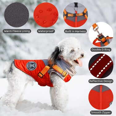 Зимовий одяг для собак, світловідбиваючий, водонепроникний, з облаштуванням для маленьких та середніх собак (L, Помаранчевий)