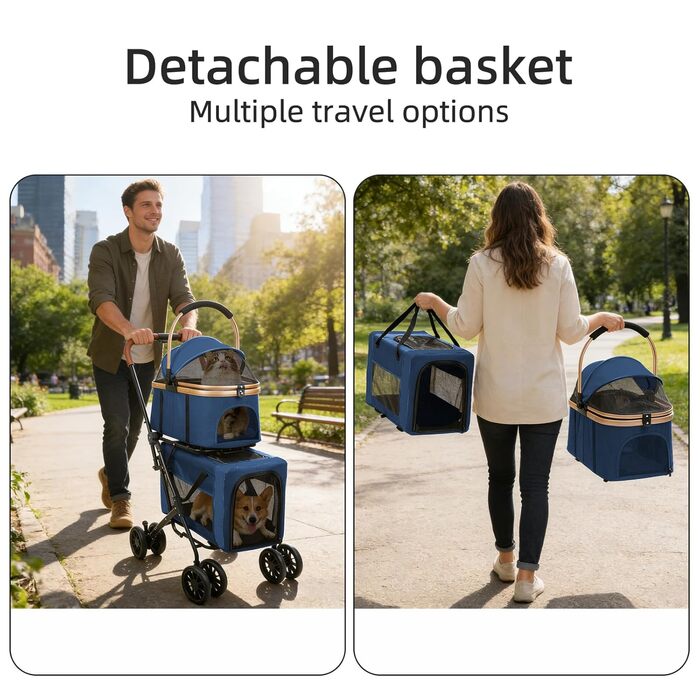 Візок для тварин, бугі для собак та котів, складний, блакитний. Матеріал: дихаюче сіткоподібне полотно + водовідштовхувальне оксфордське полотно 300D. Макс. вага: 20 кг.