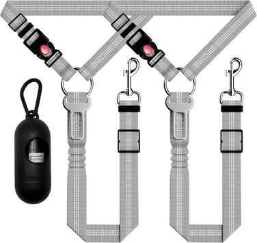 Автомобільний нашийник-пояс для собак Seyezo з автофіксатором, 3 шт. в наборі, регульований, світловідбиваючий, для кріплення до підголівника, рожевий (сірий)