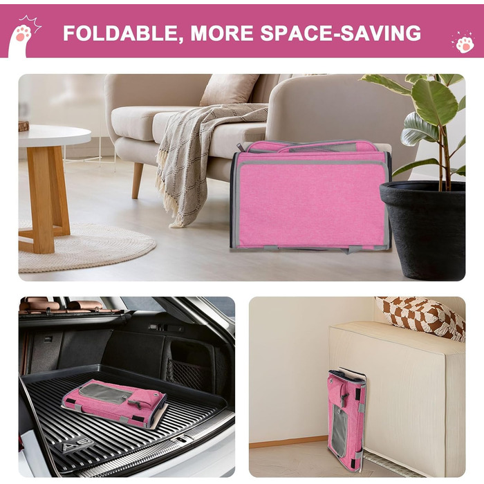 Транспортна сумка для котів та собак Qoosea, складана переноска для тварин з регульованим ремінцем, сітчаста переноска для кошенят та маленьких собак, для дому та подорожей (рожева)