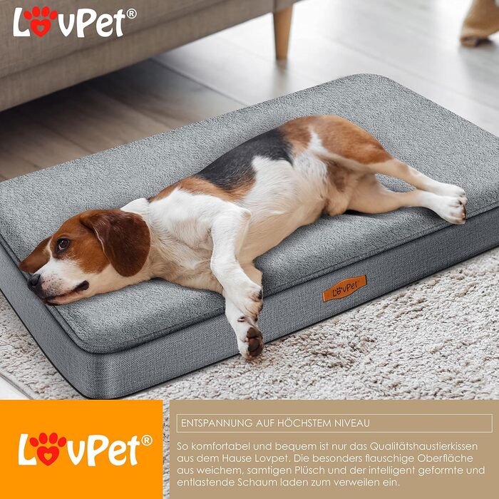 Ортопедичне ліжко для собак Lovpet Cookie XL, антрацит, з мискою і 3 кісточками, знімний і праний чохол, для малих, середніх і великих собак
