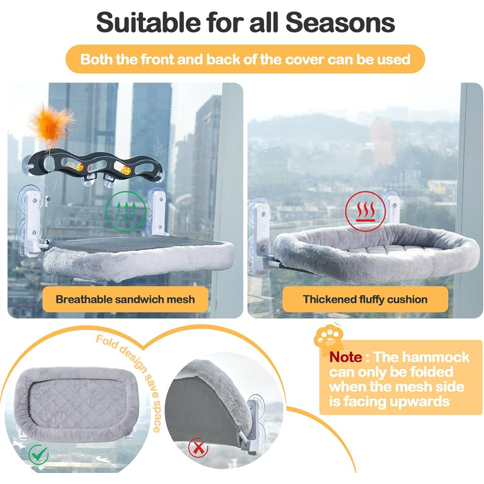 Крісло-гамак для кота на стіл Odoland - 360° обертання та регулювання висоти, м'яка лежанка з 2 знімними чохлами, для дому та офісу, цілорічне використання (сірий)