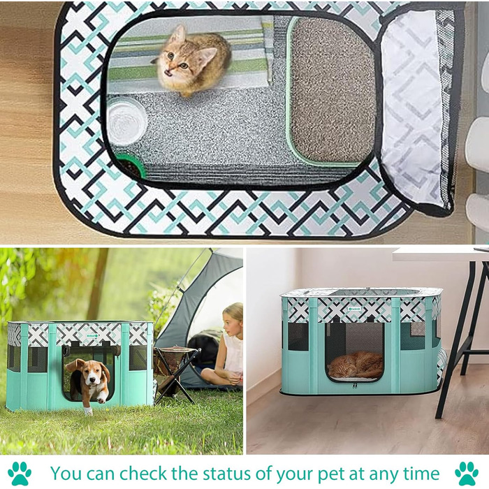 Розкладний вольєр для цуценят, переносний вольєр для тварин, вольєр для цуценят, вольєр для тварин в приміщенні, розкладний вольєр для кошенят, цуценят, кроликів, L (Сірий) (В клітинку, 110 * 85 * 58 см)
