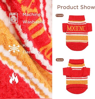 Теплий зимовий пуловер для собак та котів (S), червоно-жовтий, з класичним ролкрагом, м'який, для хлопчиків та дівчаток