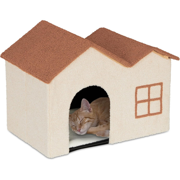 Relaxdays Будиночок-укриття для котів і маленьких собак, складаний, 44,5×62,5×40,5 см, бежевий, для дому