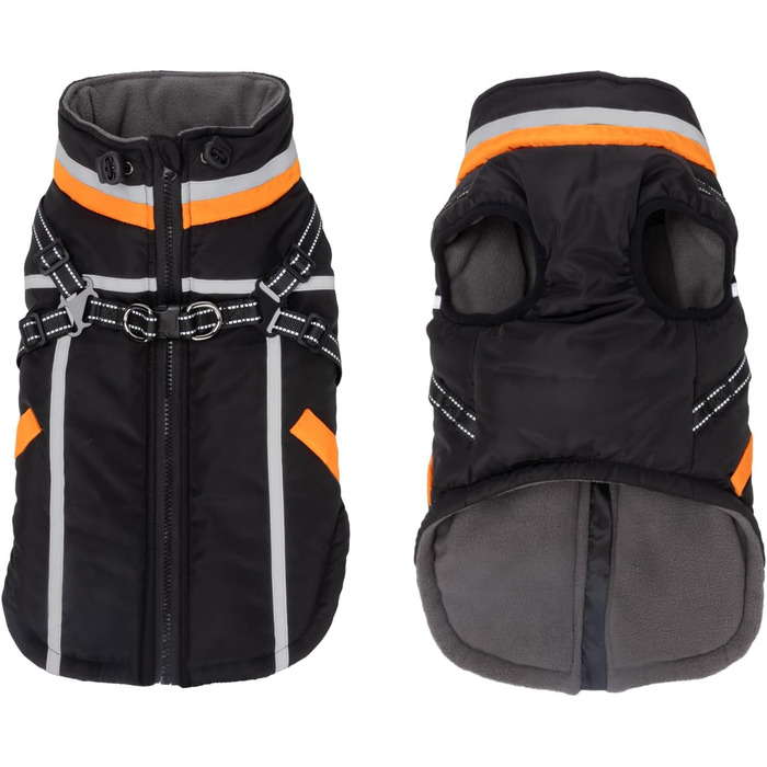 Водонепроникний зимовий теплий накид для собак FeimaX з отвором для шлейки, чорний, S