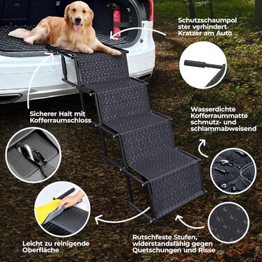Рампа для собак у багажник авто з захистом, 4 сходинки, 55–76 см, до 70 кг, складана, з килимком