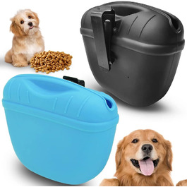 Сумка для дресирування собак Oubesty з силікону, мішечок для ласощів, сумка для годування домашніх тварин з магнітною застібкою та кліпсою для талії (синій, чорний)