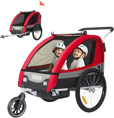 Дитячий причіп Tiggo 2 в 1: причіп-велосипед для прогулянок та катання (червоний)