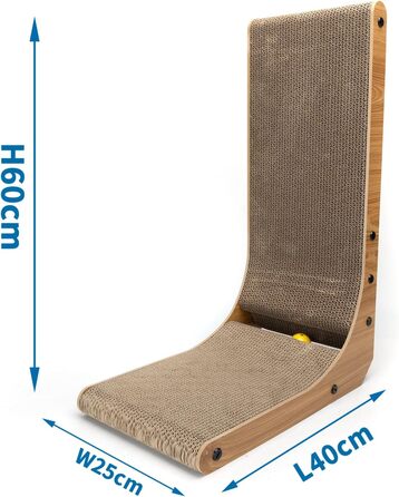 Котячий когтеточки Nobleza L-подібний, 60 см, з іграшкою, з гофрокартону, для стіни та кута