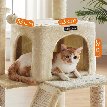 Низька скребничка для котів Feandrea, бежева, 96 см, сизаль, 2 рівні