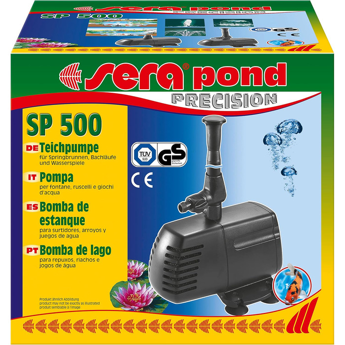 Прудова помпа sera pond SP 500, 750 л/год, 18 Вт, для фонтану, змінне водограю, монтаж на присосках