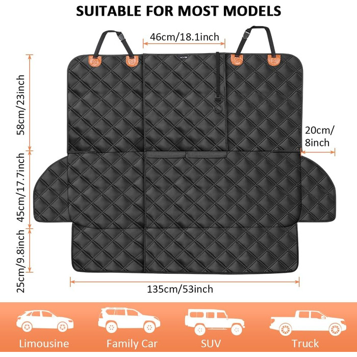 Захист для заднього сидіння автомобіля для собак KYG, водовідштовхувальний, знімний, сумісний з Isofix, 128x58x45 см