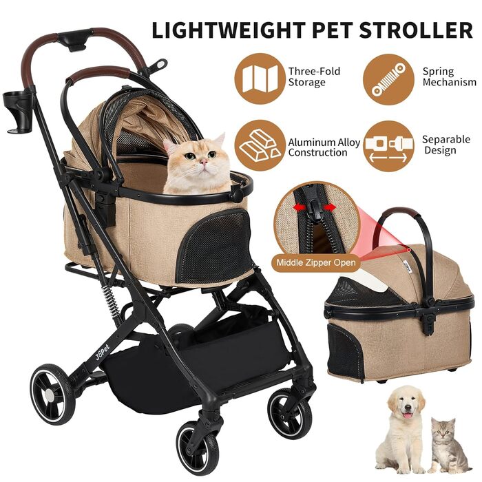 Дитяча візок для домашніх тварин: собак та котів, алюмінієвий каркас, компактний, складаний, з сумкою, сірий
