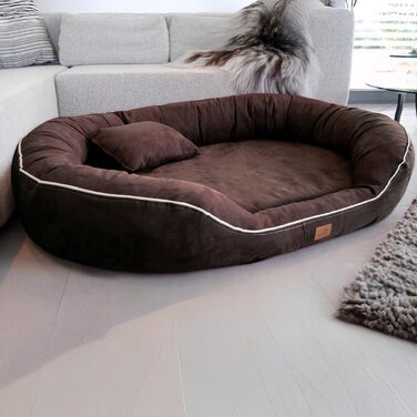 Ортопедичне ліжко для собак Tierlando® Marlon Nonplusultra з пінополіуретановою матрацом Visco Plus, м'який велюровий чохол, 170x110 см, коричневий (170x110 см, внутрішній розмір: 140x85 см)