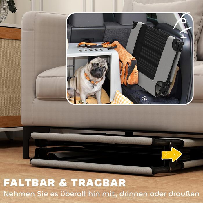 PawHut Лежанка для собак на вулицю, піднята лежанка для великих собак, складана, з металевим каркасом та сіткою, для відпочинку на вулиці та кемпінгу, 107x61x20 см, світло-сіра