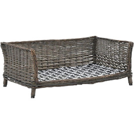 Корзина для собак Tidyard з подушкою, 90 x 54 x 35 см, для середніх та великих собак, ротанг + тканина