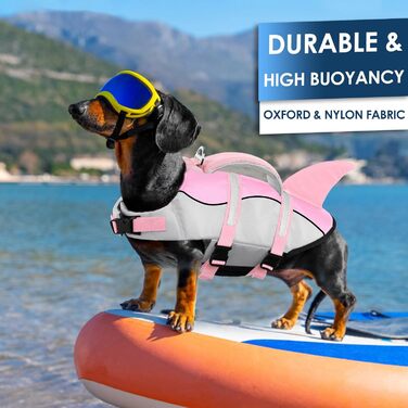 Світловідбиваюча рятувальна жилетка для собак AOFITEE, модель 'Акула', рожева, середній розмір