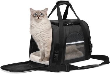 Транспортна сумка для кота APKOL, 5 кг, чорна. Складана переноска для котів та маленьких собак з плечовим ременем