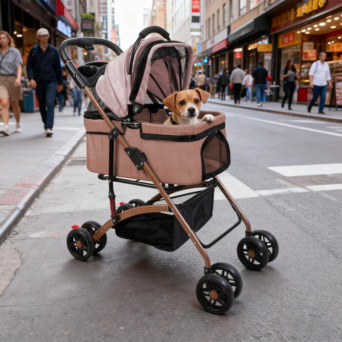 Візок для собак 3 в 1, розкладний, для маленьких собак та котів, знімний кошик, сітка, Oxfordstoff, до 20 кг (Хакі)