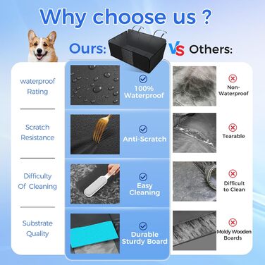 Подовжувач для заднього сидіння автомобіля для собак – чохол на сидіння з PU-шкіри, міцний, 100% водонепроникний, стійкий до подряпин та ковзання, підходить для автомобілів та SUV (витримує 180 кг), великий, чорний