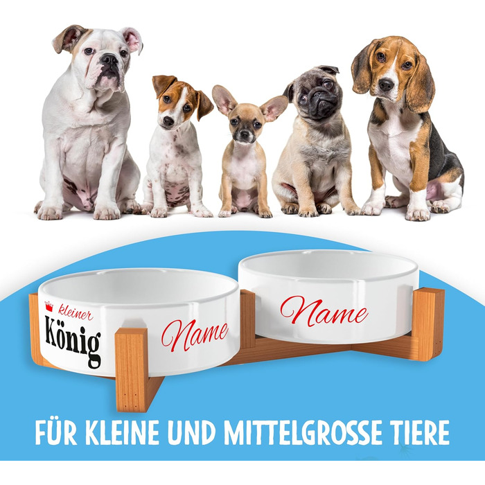 Персоналізована годівниця для собак OWLBOOK з іменем – подвійний миска з кераміки та бамбуковим каркасом, 300 мл
