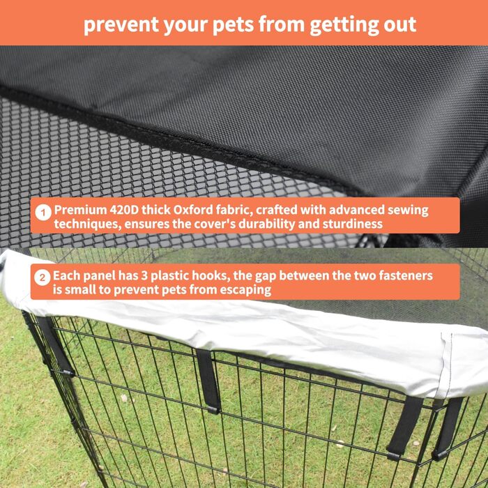 Захист для собачого вольєра Zuisfau, сітчаста верхня частина, сумісний з 61 см, 8 панелей, металевий вольєр, чорний, з гачками. (Тільки захист, вольєр не входить до комплекту)