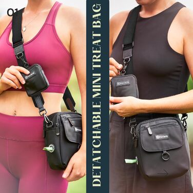 Сумка для собак на прогулянку, унісекс, з міні-пакетом для ласощів, диспенсером для пакетів для екскрементів, регульованим ременем, міцна сумка для ласощів для дресирування собак (чорна)