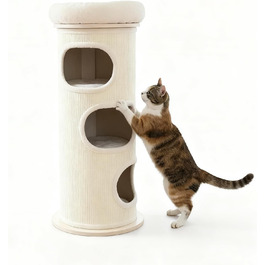 Котячий будиночок PetRhein з сизалю з печерою та плюшевим краєм, висота 89 см, стабільний котячий будиночок для кошенят та дорослих котів, ідеальний догляд за кігтями та розваги, місце для відпочинку зверху на невеликій основі, діаметр 48 см (XL-110 см)