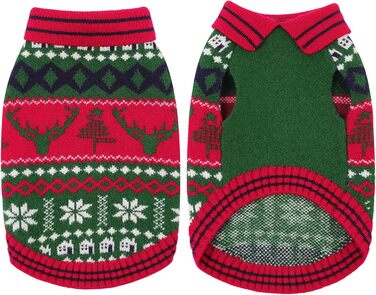 Світер для собак KONVINIT з різдвяним дизайном (олень, сніжинки, ялинка). Теплий різдвяний костюм для собак, зелений, XXL (71 см обхват грудей)