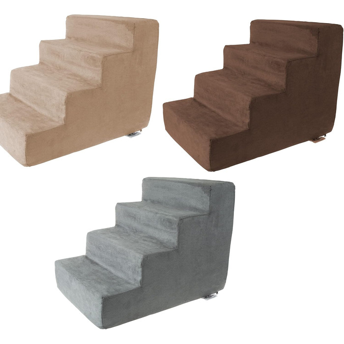 Сходинки для собак Petmaker: 4 сходинки для маленьких собак, для ліжка та дивану, з антиковзною основою, щільним пінополіуретаном та знімним, пральним чохлом, для котів та коричневого кольору